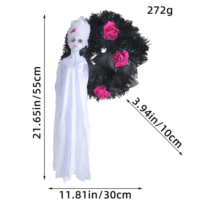 Halloween Door Hanging Decoration White Black Ghost Wreath Spooky Decor L245