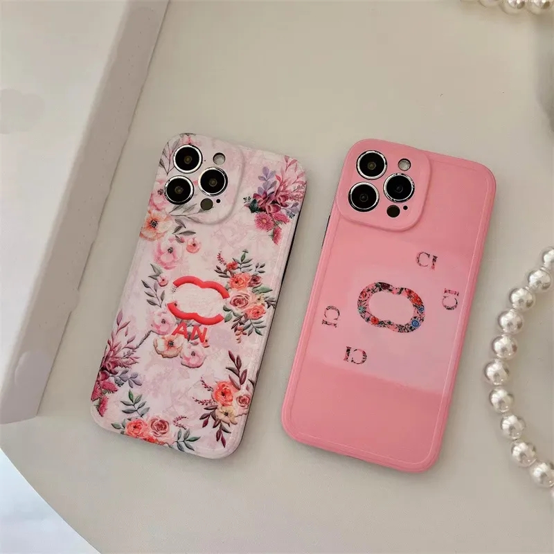 Designer Flower Phone Cases Womens Pink Phones Case for IPhone 14 13 12 11 Pro Max Plus X XS Luxury Smartphones Shockproof Cover CYD239062