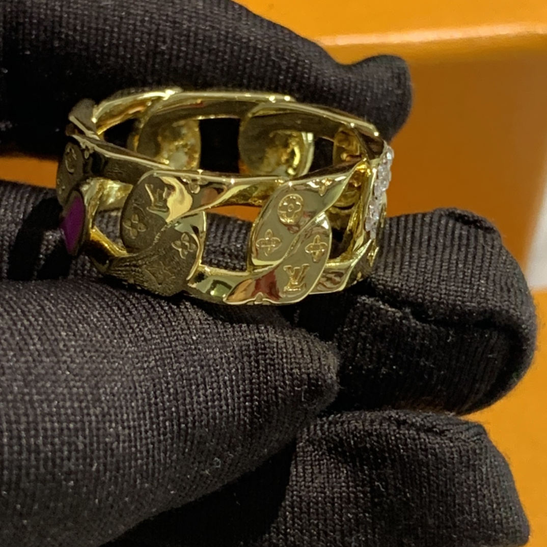 Exaggerated Cuban chain glue-diamond titanium steel ring, personalized all-match fashion jewelry ring sunglassesp