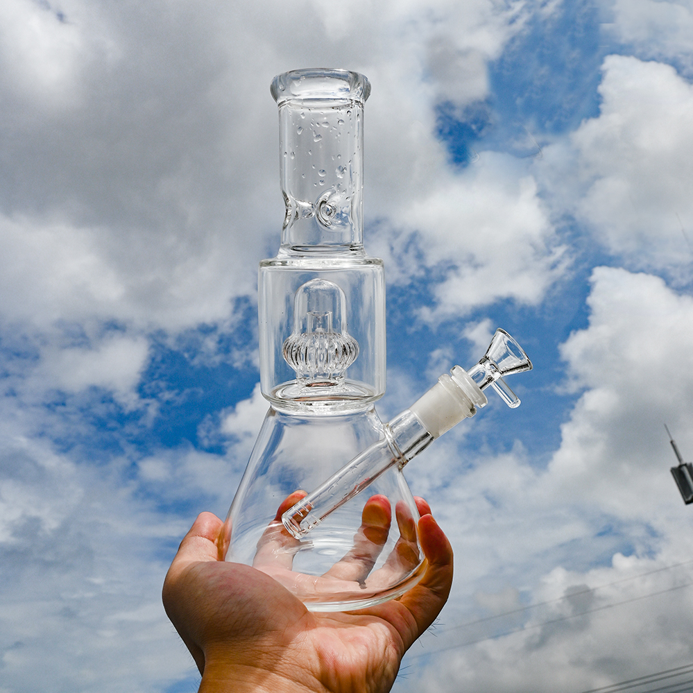 9 inch thick glass beaker bong crown perc glass water smoking pipe with 14mm bowl