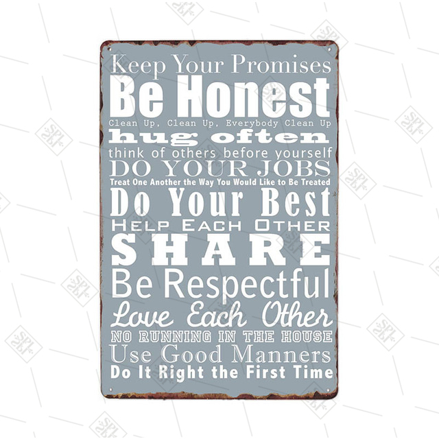 House Rules Metal Signs Family Rules Tin Plate Vintage Shabby Chic Note Plaque Retro Wall Poster Home Decoration Man Cave Home Room Funny Painting30X20CM w01