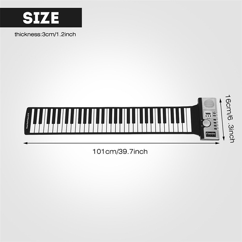 Pianoforte arrotolabile a 61 tasti Pianoforte a mano elettronico ricaricabile tramite USB portatile Altoparlante integrato ambientale Tastiera pianoforte morbida in silicone principianti