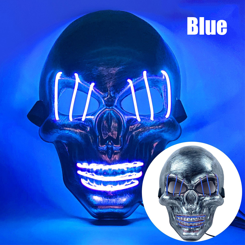 Halloween Party Ghost Face White Silver Skull Hair Light Mask Led Ghost Face Scary Atmosphere Mask