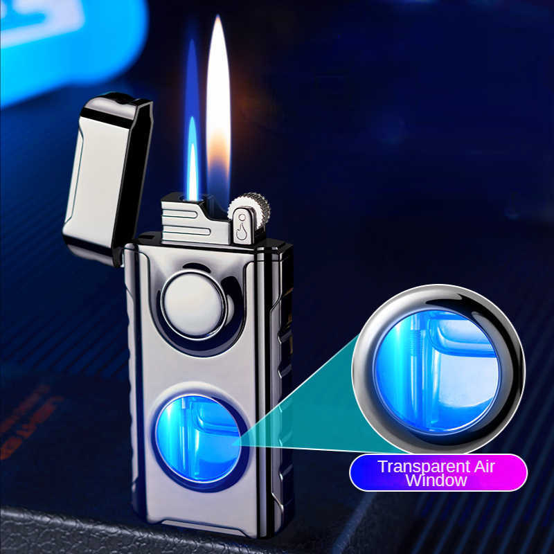 Nouveau briquet torche à Double feu tableau transparent avec lumière bleue pas de briquets à gaz 2ETM