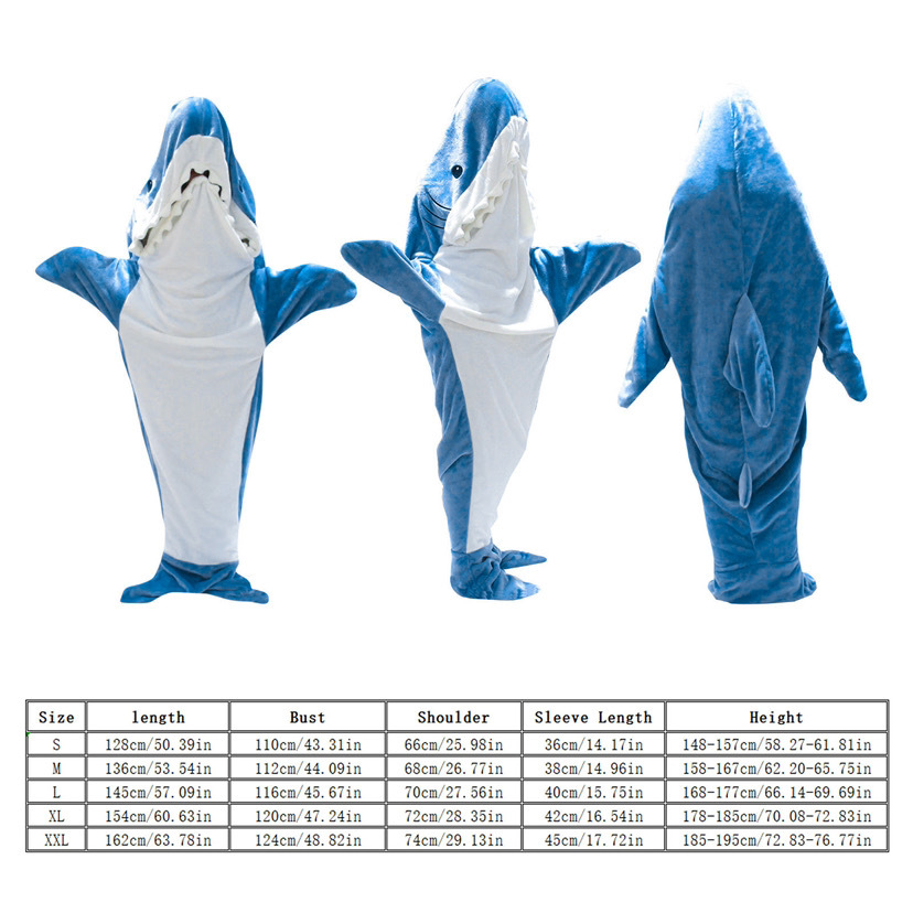 Couverture de requin à capuche pour adultes et enfants, sac de couchage super doux et confortable en flanelle polaire, couverture portable Onesie, couvertures de requin mignonnes S M L Xl XXL