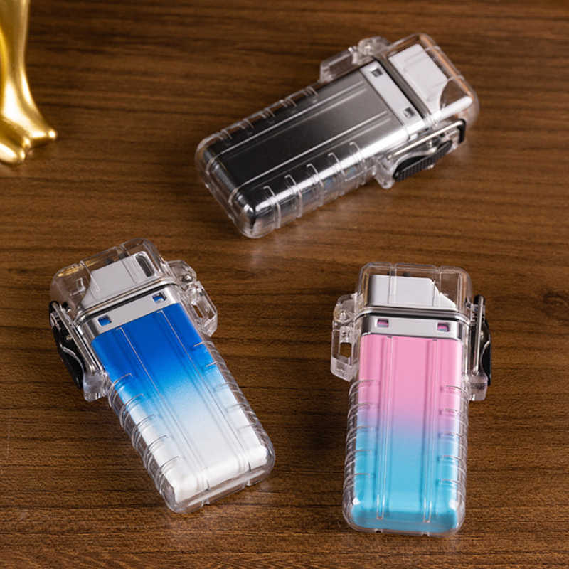 New Double Arc Transparent Case Waterproof Charging Lighter Smoking Set Gift IOMB