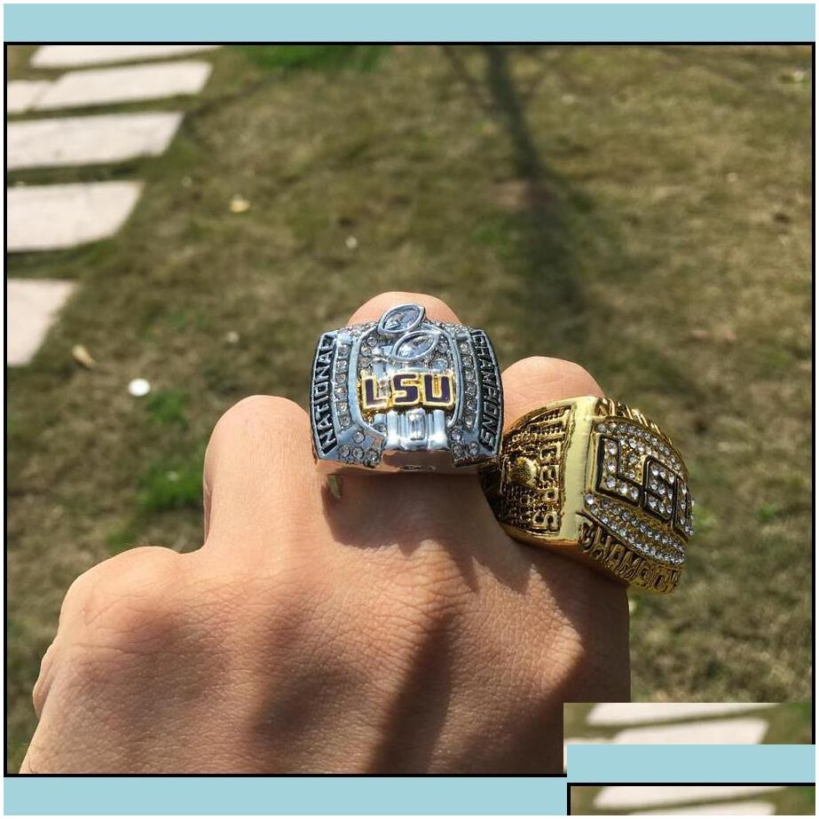 Cluster Rings 2003 2007 Lsu Tigers National Championship Ring Set Souvenir Fan Men Gift Wholesale Drop Delivery Jewelry Dh0Hs Dhlem