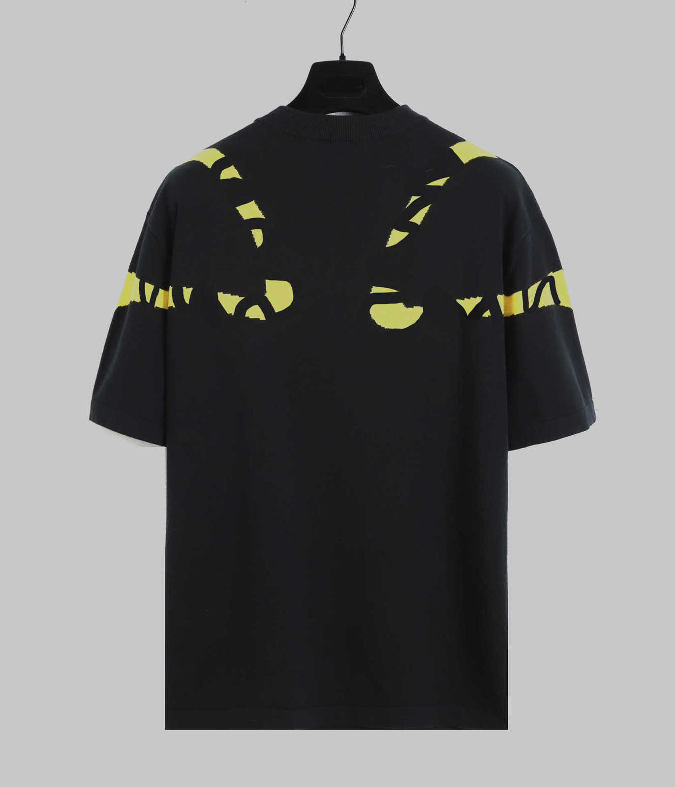 Homens camisetas Designer versátil em torno do pescoço esportes jacquard néon amarelo ondulado bordado de manga curta t-shirt tendência FRFF