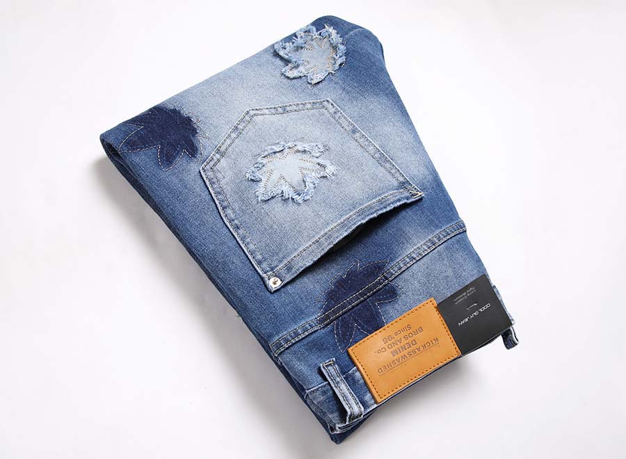 Byxor blad lapp jeans män hip hop män överlägsen smal fit rak byxa mens high street casual byxor stor storlek 28-42