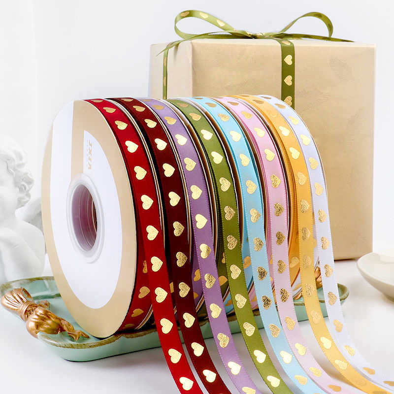 5yards/parti 10mm tryckt hjärtformat polyesterband DIY handgjorda romantiska presentförpackningsbälte för bröllopsdekoration