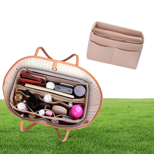 Popular Women039s Makeup Organizer Felt Cloth Insert Bag Multifunctional Travel Cosmetic Bag Girl Storage Toiletry Liner B4426366