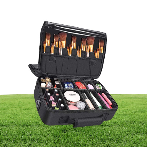 Makeup Train Case 3 Layers Waterproof Travel Makeup Bag Cosmetic Organizer Kit Artist Storage Case Brush Holder with Adjustabl6832987