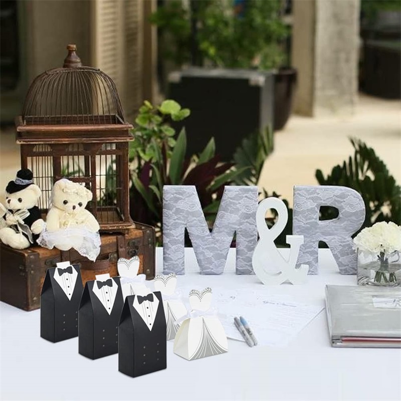 Bride Dress and Groom Tuxedo Wedding Party Favor Boxes for Wedding Bridal Decorations