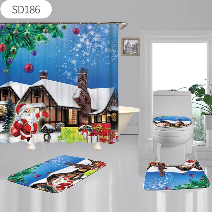 Douchegordijnen Badkameraccessoires Bad Huis Tuin Kerst Chic Bloemenprint Matten 4 Stuk