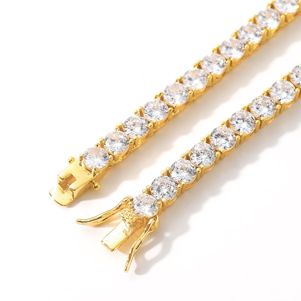 6"-24" Hip Hop Necklace Bracelets 5A CZ Diamonds Real Gold Plated Tennis Chain Jewelry Set