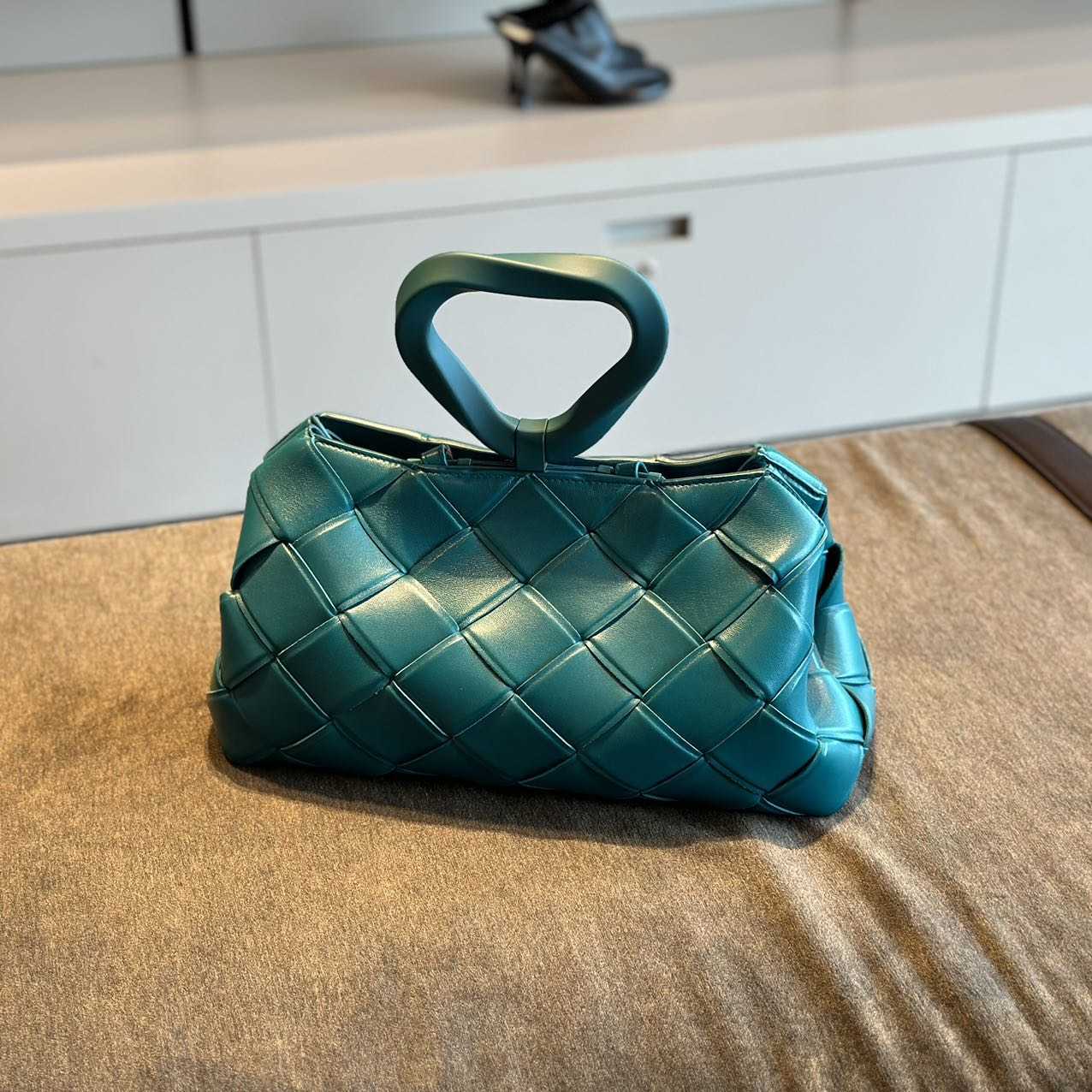 7A Sacs à main authentiques de luxe BVs Designer Botteg Vena Sacs Saisir Tissé Triangle Anneau Sac À Main Bleu X4VHY