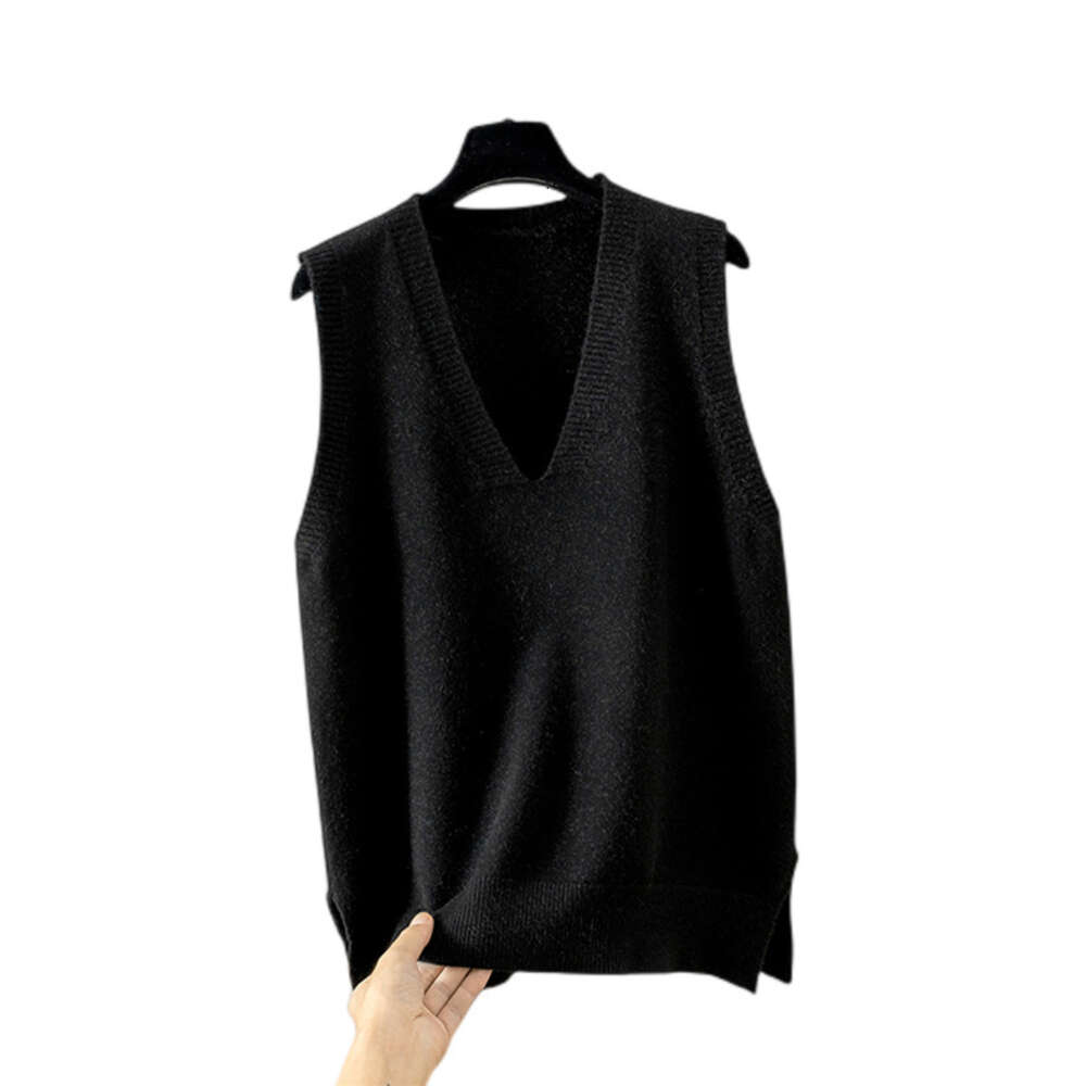 Autumn V Neck Knitted Vest For Women With A Slit At The Hem Loose Sleeveless