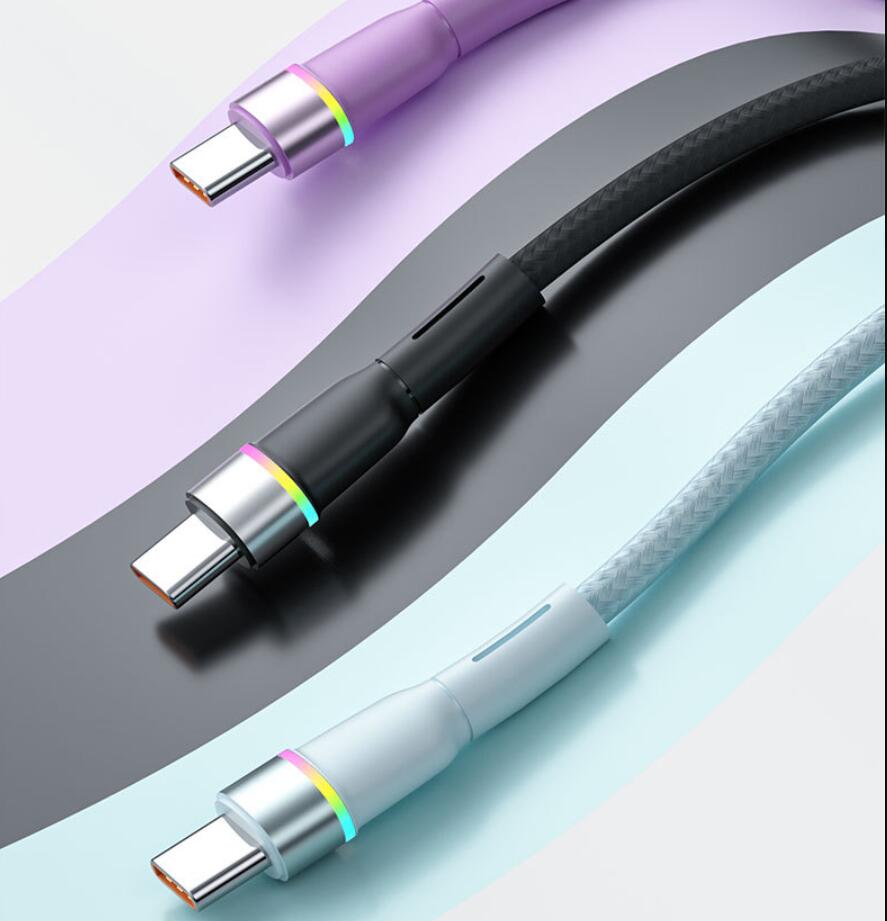 1M RGB LED LIGHT USB CABLE TYPE-C 빠른 충전 빌드 인 인텔리전스 칩 3A 빠른 충전 케이블