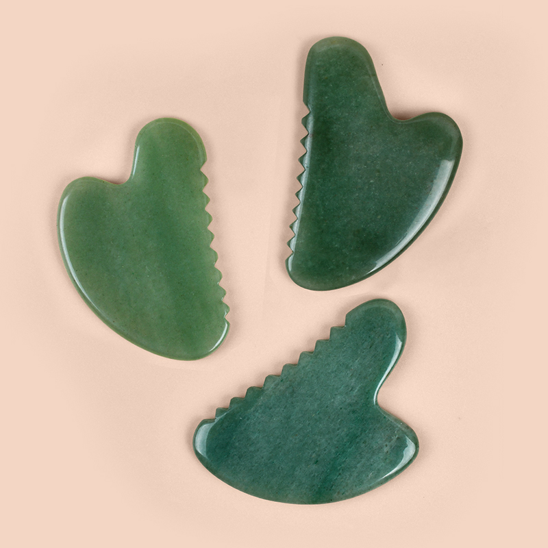 أداة Aventurine Gua Sha Facial مع أسنانها طبيعية Jade Stone Stone Guashage Tool التقليدية مكشطة الاسترخاء في مجال الرعاية الصحية للرعاية الصحية