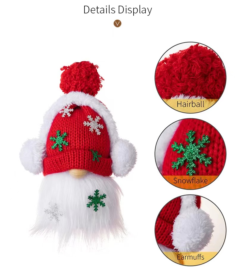 Nain elfe sans visage en peluche avec cache-oreilles, chapeau tricoté, jouet en peluche pour ornement de table, ornements décoratifs de noël, décorations de noël pour la maison