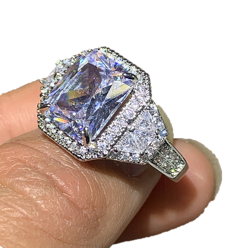 Maat 610 Unieke trouwringen Luxe sieraden 925 Sterling Silver Princess Cut White Topaz Large CZ Diamond Gemstones Eternity WOM6905933
