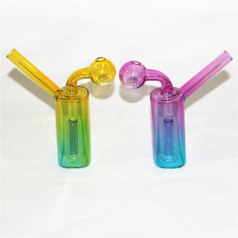 Hookahs Coloful Mini Glass Oil Burner Bong för Dab Rigs Water Bubbler Pipe Simple Design för rökningstillbehör
