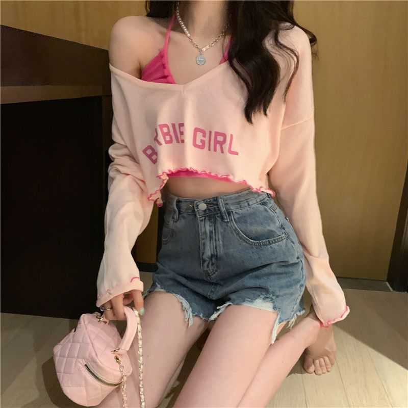 Deeptown Y2k Coquette Tshirts Women Korean Fashion Letter Print Set Crop Top Sexy Streetwear Off Shoulder Tee Female