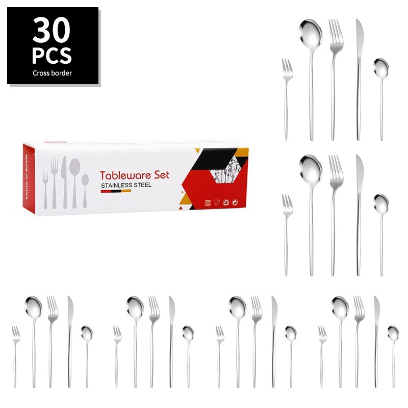 Set di posate Stoviglie in acciaio inossidabile dorato coltelli forchette Cucina occidentalebistecca, coltelli, forchette, cucchiai, set da 30 pezzi di scatole regalo leggere e di lusso Stoviglie portoghesi