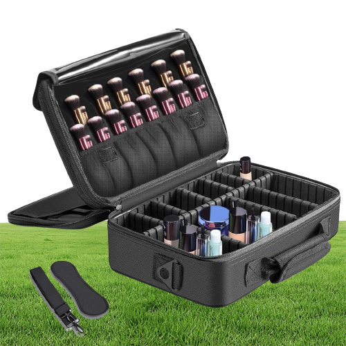 Makeup Train Case 3 Layers Waterproof Travel Makeup Bag Cosmetic Organizer Kit Artist Storage Case Brush Holder with Adjustabl4403494