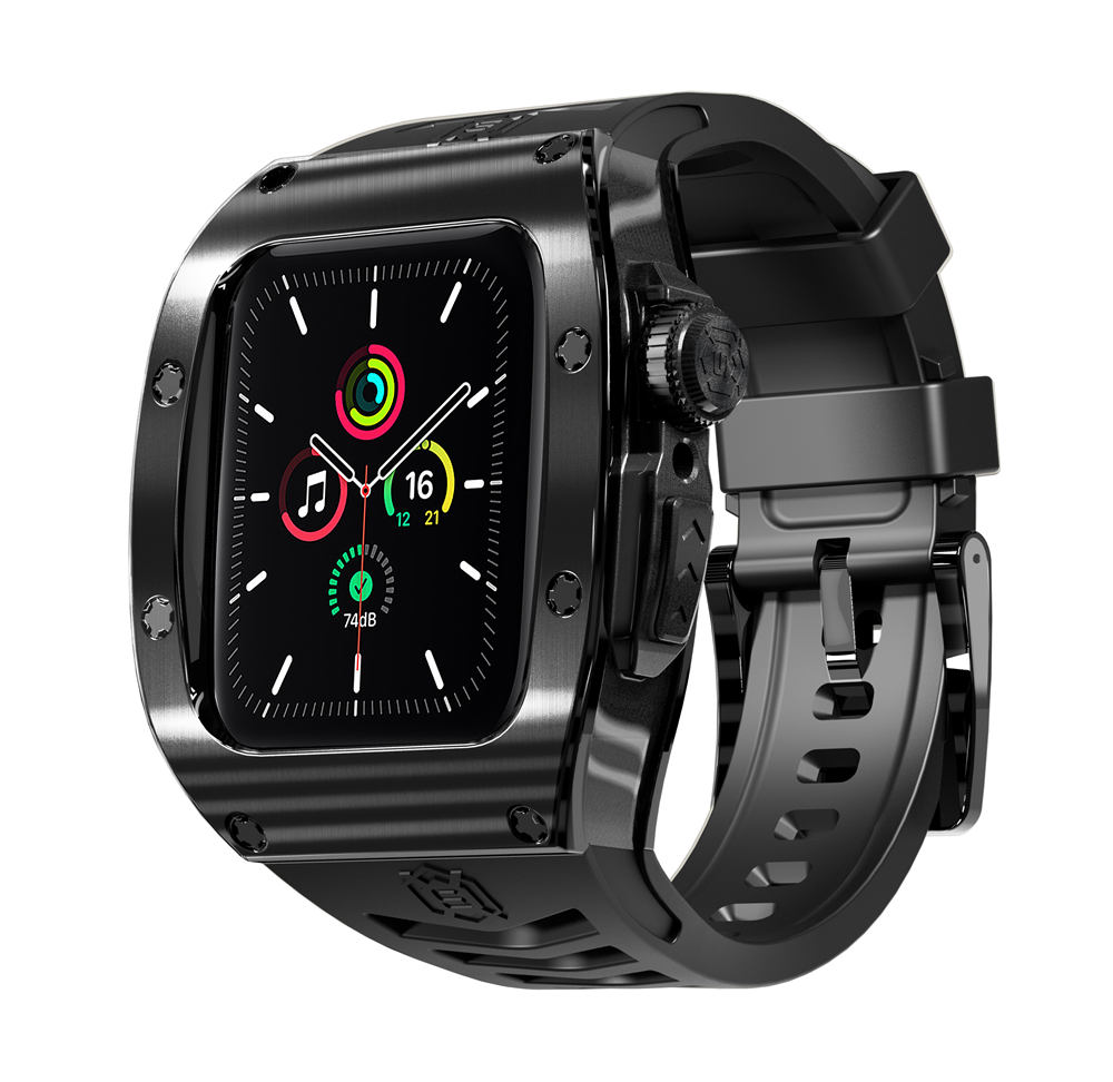 プレミアム316Lステンレス鋼カバー + Apple Watchシリーズ9 8 7 6 5 4 SE 44mm 45mm用のシリコンストラップAP modキット