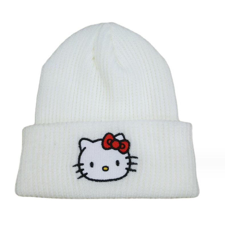 Chapeau chaud d'hiver pour grande fille, bonnet tricoté Kuromi cannelle, bonnet brodé de mélodie, accessoires pour enfants