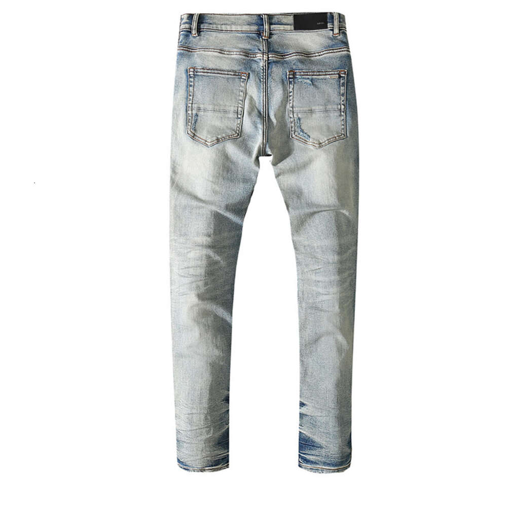 Skinny Blue Water Amiirii Hole Purple Elastic Jeans Old Mens Cow Washing Patch Fashion Slim Jean Legged 2024 Demin E1OD