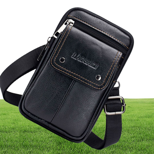 LAOSHIZI brand Men Genuine Leather Waist Pack Bag Mini Phone Pockets Case Coin Purse Male Money Bags Shoulder Messenger Bag LJ20094745331