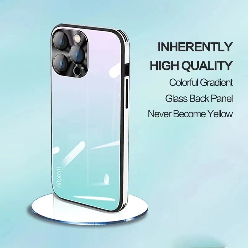 Luxe Gradiëntkleur Glazen Telefoonhoesje Voor Iphone 13 14 12 Pro Max 14Plus Met Lensbescherming TPU Frame glazen Achterkant Voor Iphone14