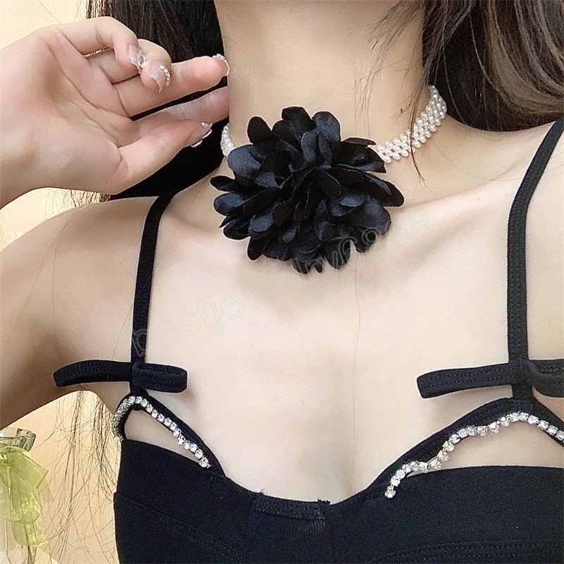 Collier ras du cou avec pendentif en forme de grande fleur pour femmes, élégant, avec perle, tendance, bijoux sur le cou, chaîne rétro, accessoires pour filles, collier de fête