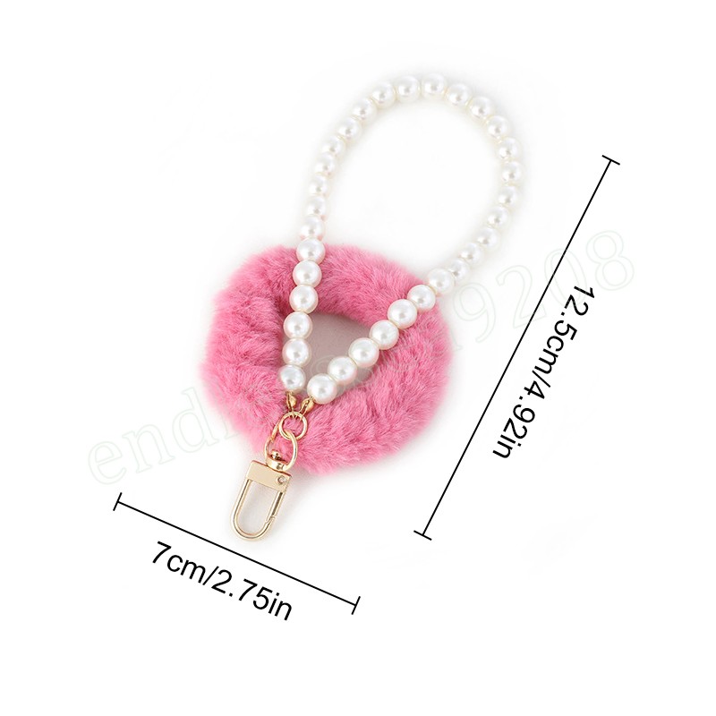 Anneaux en peluche créatifs, porte-clés, anneau de cheveux, perles, pendentif, lanière de téléphone, sangle de poignet Anti-perte, décoration suspendue pour sac