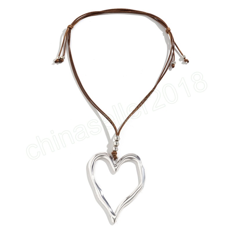 Chaîne en corde de fil de cire de 70CM de Long, avec grand pendentif creux en forme de cœur d'amour, collier ras du cou réglable pour femmes, bijoux Y2K