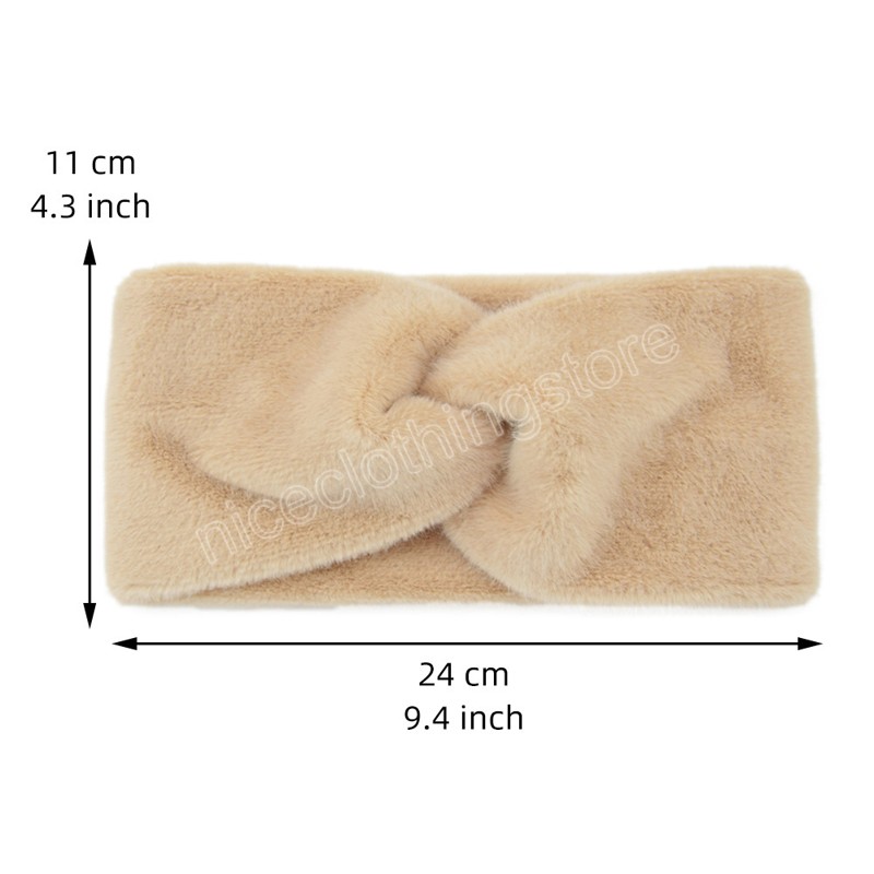 Winter Warm Pluche Brede Hoofdbanden Voor Vrouwen Zachte Bont Haarbanden Make Tulband Cross Gebreide Elastische Haarbanden Haaraccessoires