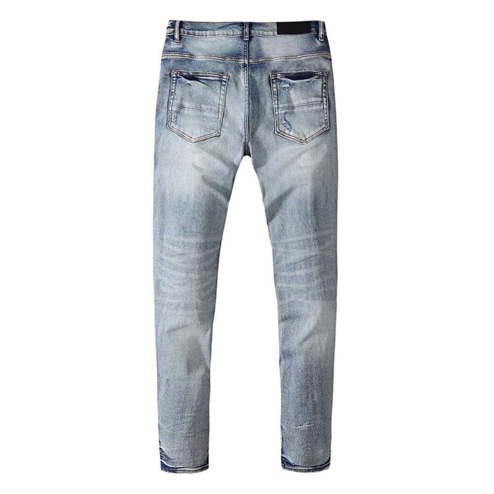 Fit 2024 tvättade herr mode jean amiirii demin hål lila byxor slitna smala jeans avslappnad mångsidigt mode med mens 9slq