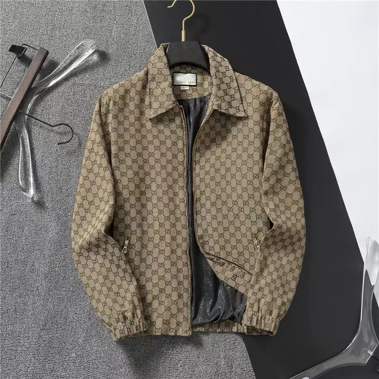 Ny Jacquard Letter Stand Collar Jacket Men 2023 Spring and Autumn Light Luxury Brodery Small Bee Slim Plaid Coat