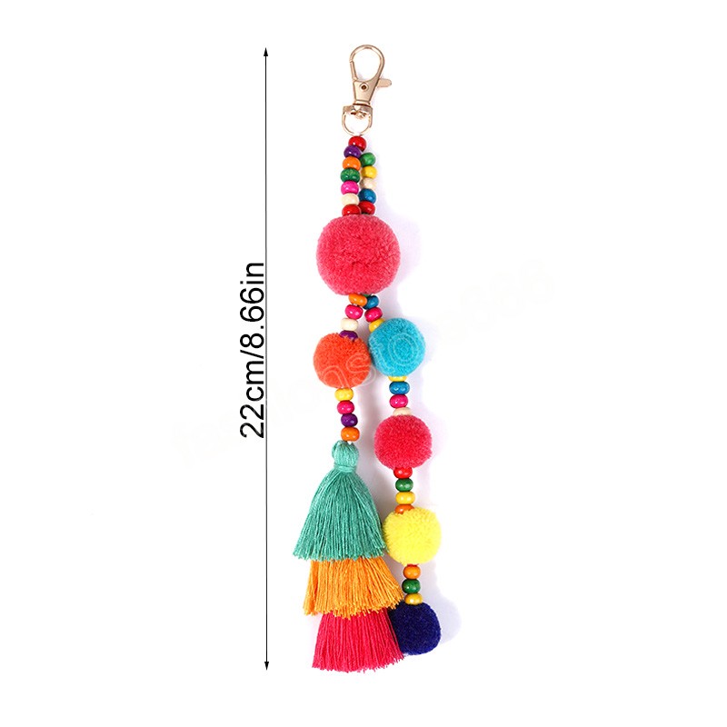 Rainbow Pom Pom Ball Tassel Keychains For Women Girls Pompom Keyring Holder Key Chain Ring Hanging Pendant Charms Jewelry Gift