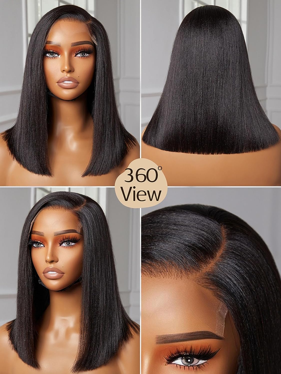 Peluca Bob De Corte Romo Recto Yaki Claro De 14 , Pelucas Sin Cola De ...