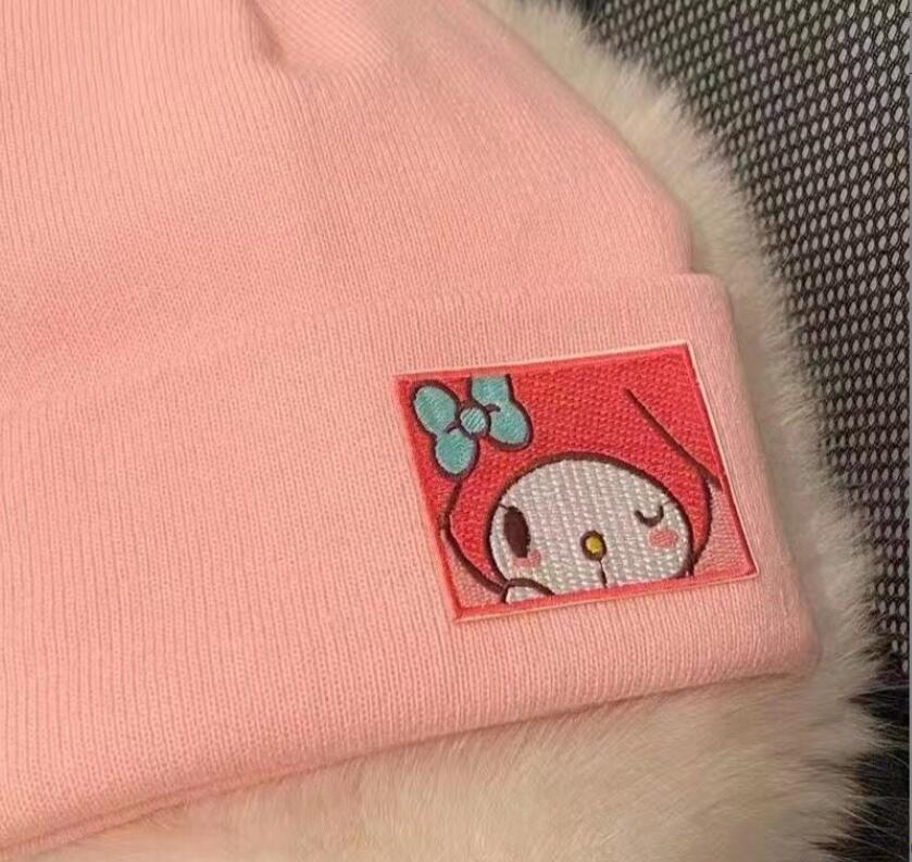 Fashion Girl Winter Warm Hat Cap Sticked Kuromi Cinnamoroll Melody Brodery Beanie Accessories