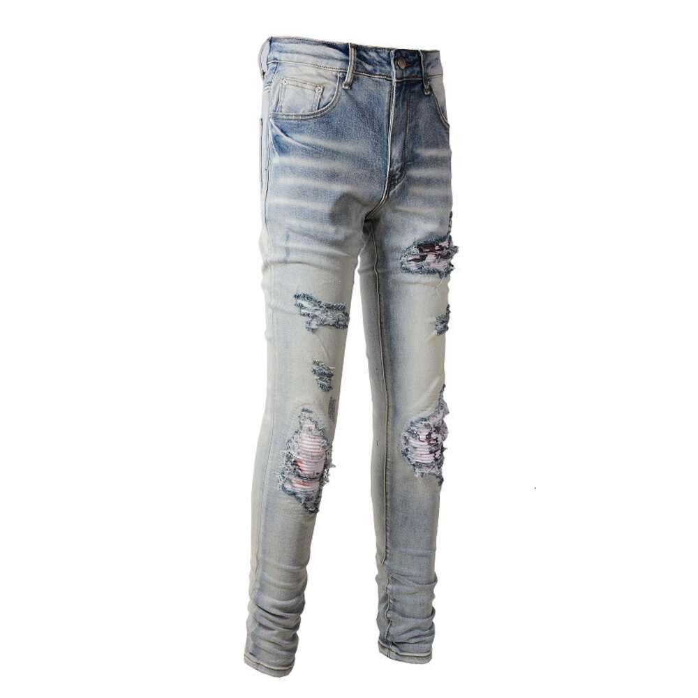 Ben 839 amiirii monterade lila jeans demin hög herr mode jean street 2024 denim trench patch 5n1z