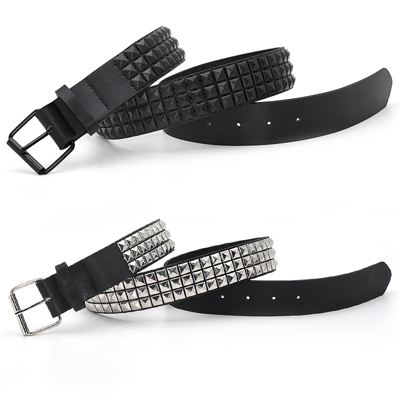 Ceinture à rivets pour hommes et femmes, cloutée, Punk Rock, avec boucle ardillon, livraison directe, noire