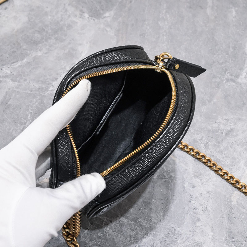 Kaviaarleer Designer Schoudertas Vinyle Leuke Mini Ronde Tassen Dames Crossbody Tas Klassieke Handtassen Met Keten Flap Mode Crossbody Portemonnee Vintage Luxe Handtas