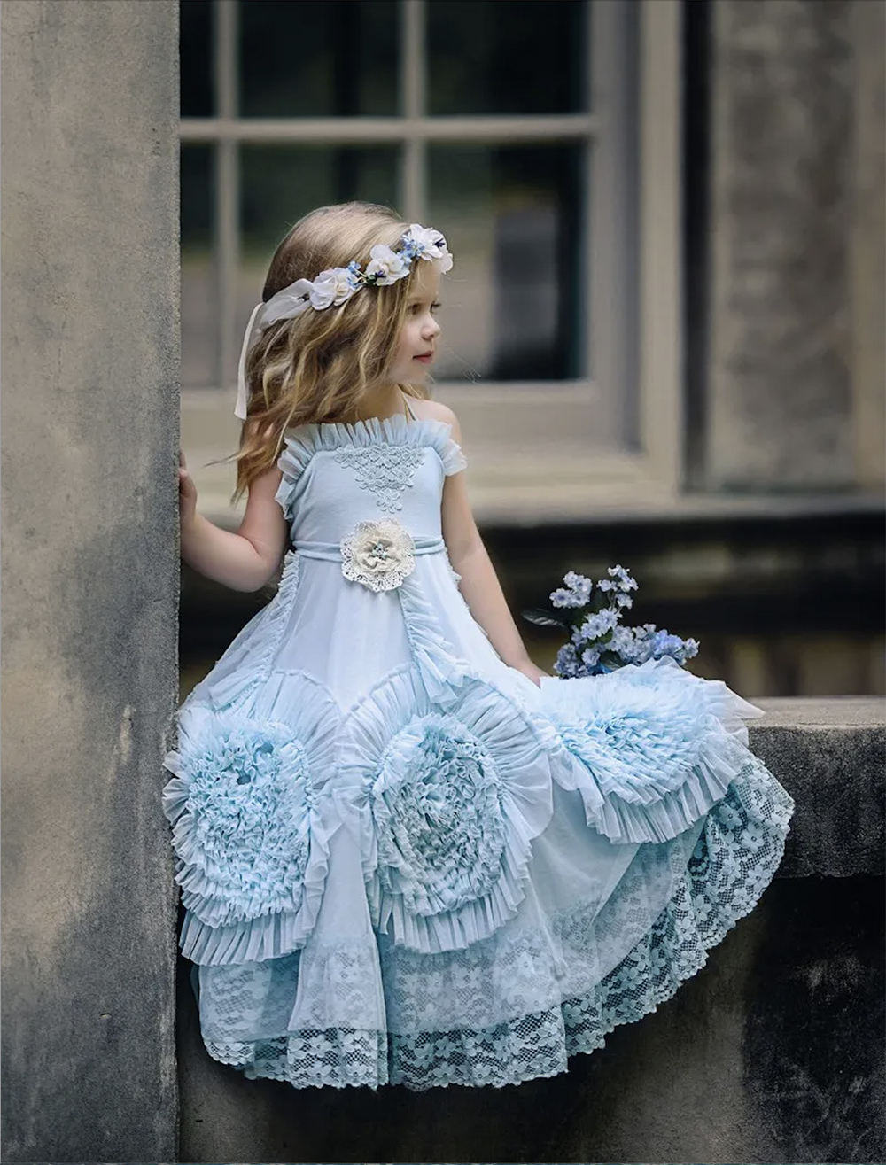 Dollcake – robes à fleurs pour filles, pour mariage, à volants, robes de concours pour enfants, longueur au sol, en dentelle, robe de Communion, 2023