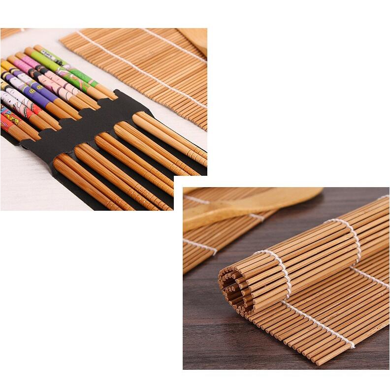 Kit d'outils de fabrication de Sushi en bambou, comprenant 2 tapis roulants, 1 palette, 1 épandeur, es de baguettes Q560