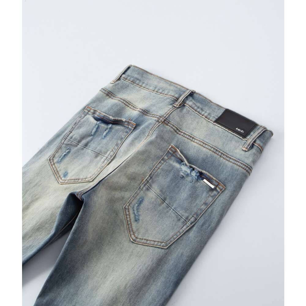 Jeans jeans mass moda amiirii 2024 Demin americano Americano High Purple Street Wast Wash Hole Broadcast Live Broadcast Slim Fit X5C3