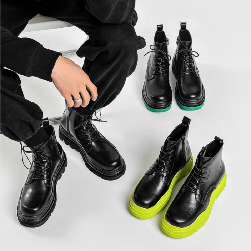 2023 outono novas botas chelsea para homens preto verde amarelo botas plataforma sapatos moda tornozelo botas de inverno deslizamento-em sapatos masculinos 1aa50 1aa50